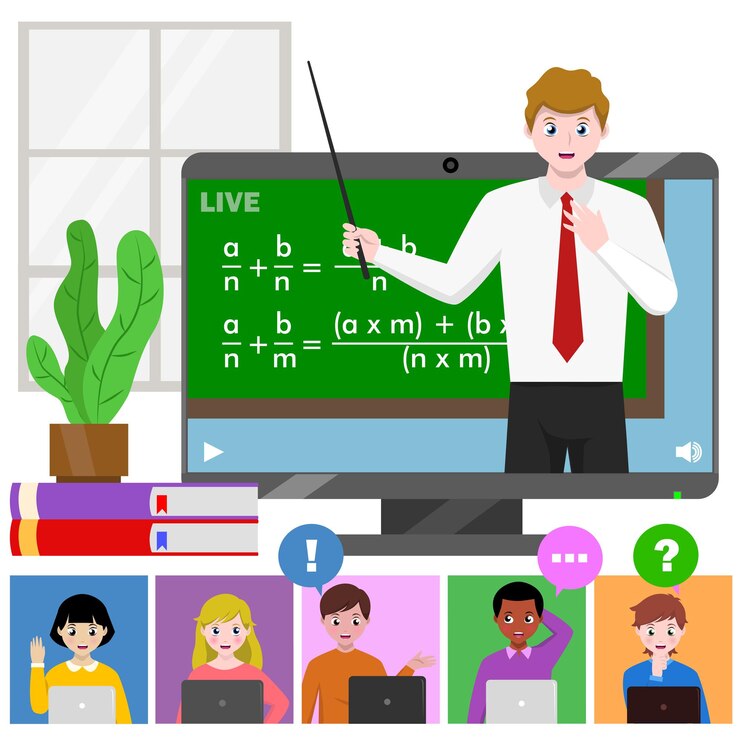 Vector online learning webinair online class school teacher children student