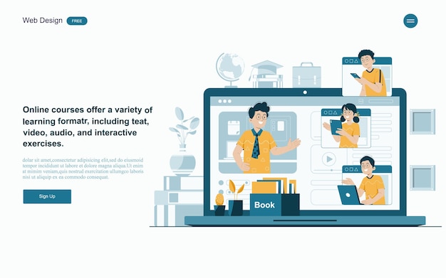 Онлайн-обучение с платформой и ресурсами Векторная иллюстрация