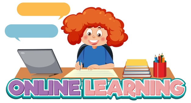 Online learning word with a girl learning at home