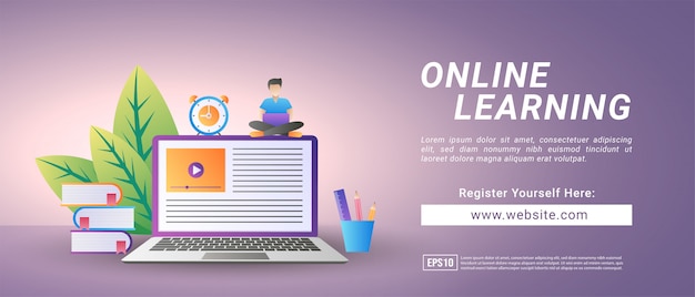 Online leerconcept. Registreer voor cursussen en studeer online. Digitaal onderwijs.