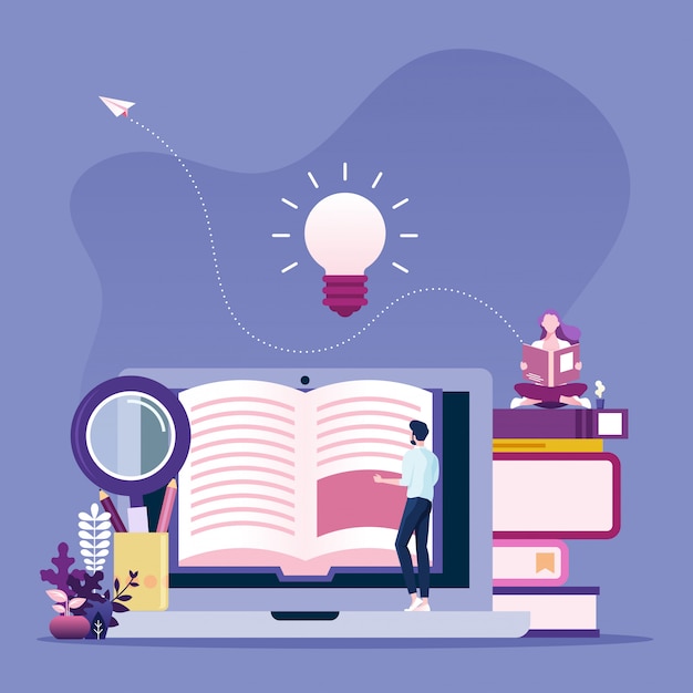 Online leesconcept. Zakenman leesboek online