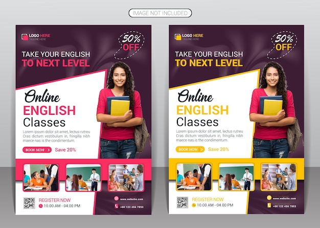Online leren Engelse taalcursus lessen flyer ontwerpsjabloon