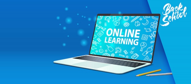 Online leren. Laptop. illustratie