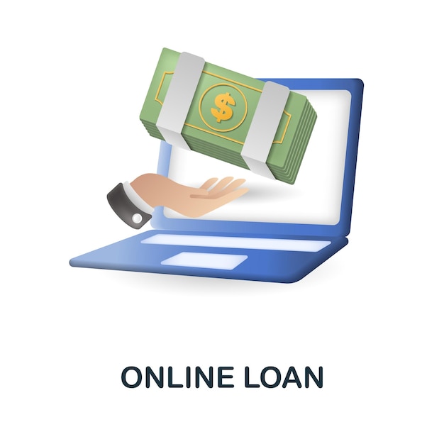 Fintech 산업 컬렉션에서 온라인 대출 아이콘 3d 그림 웹 디자인 템플릿 infographics 등을 위한 Creative Online Loan 3d 아이콘