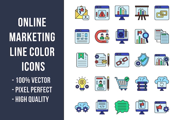 Icone di colore della linea di marketing online