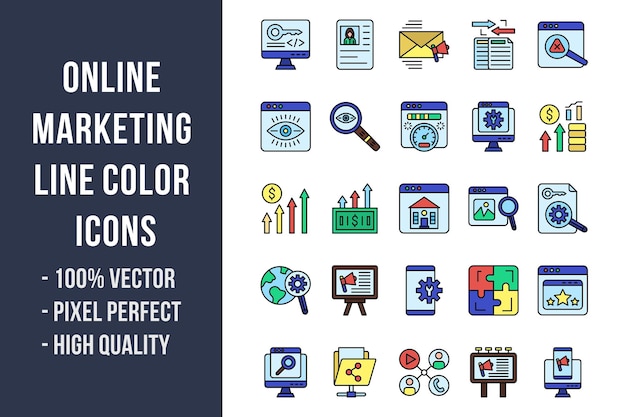 Online Marketing Line Color Icons