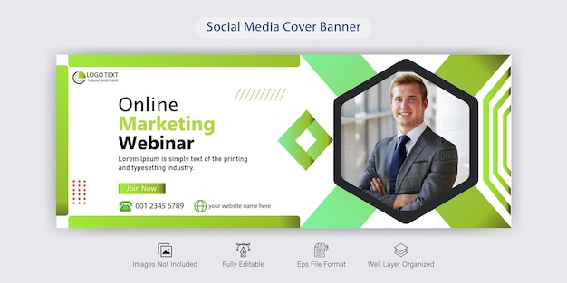 Vettore modello di progettazione banner copertina facebook webinar marketing online