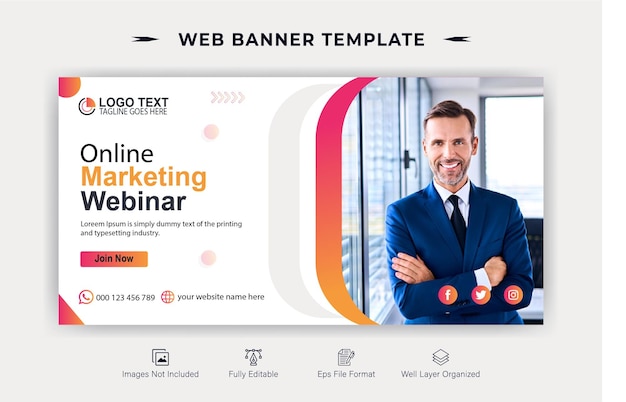 Modello di progettazione banner web webinar di marketing online