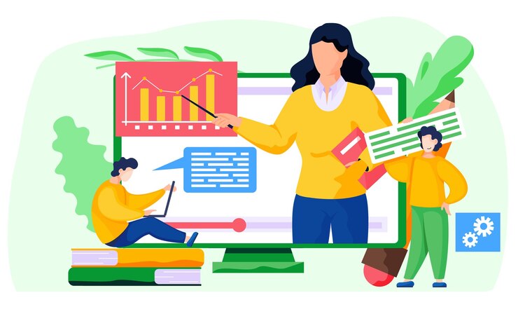 Vector online math course learning economics in internet idea of distance education and knowledge