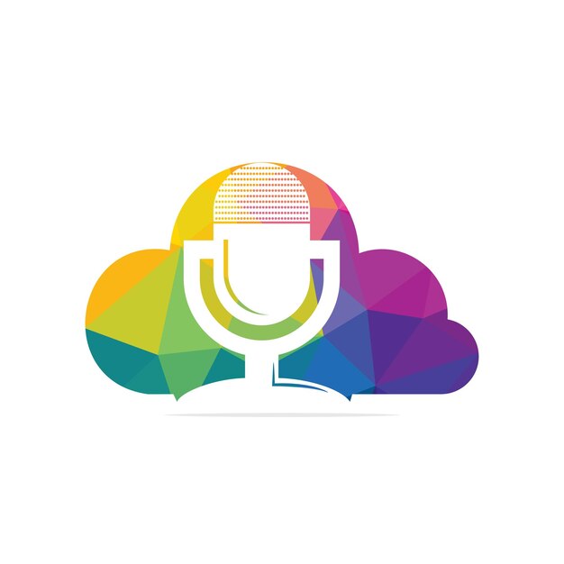 Online Media Cloud Vector Logo Design Podcast-microfoon met cloudpictogram