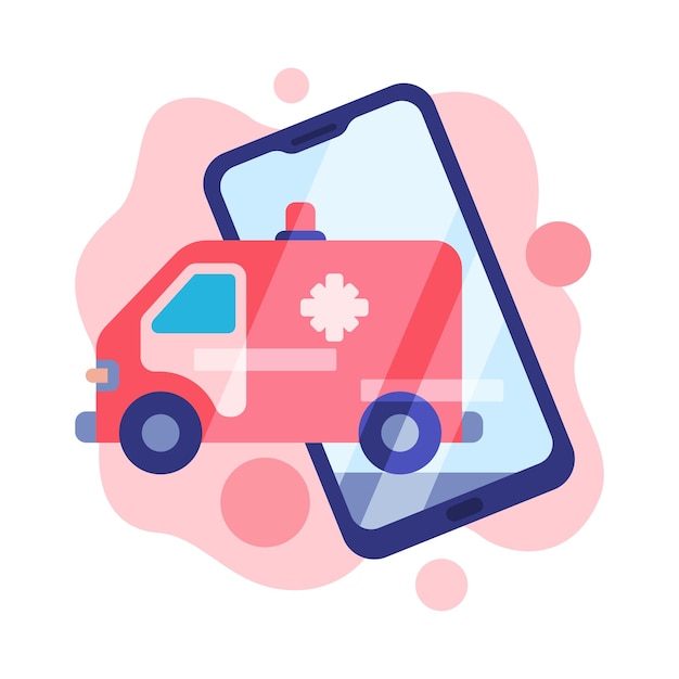 Vector online medical consultation emergency ambulance call remote medical assistance mobile app flat style vector illustration