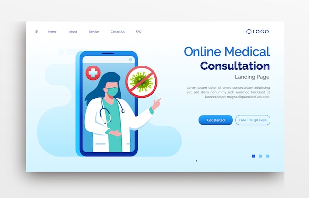 Online medical consultation landing page website illustration flat   template eps