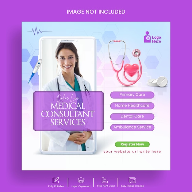 Online Medical healthcare social media post or instagram post with 3d concept mobile app promotion