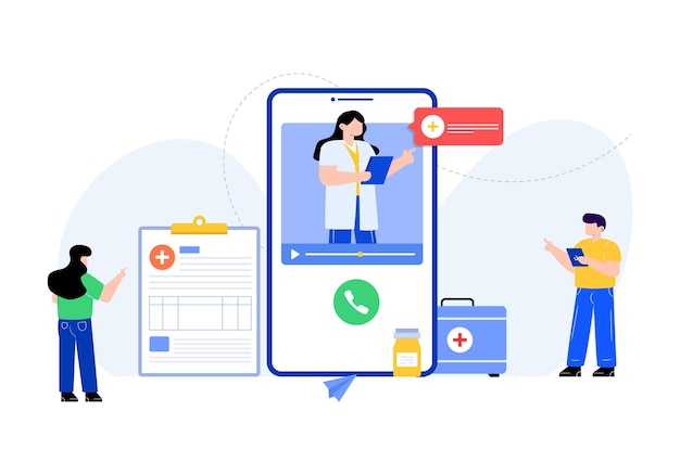 Онлайн-медицинская служба плоская редактируемая иллюстрация скачать
