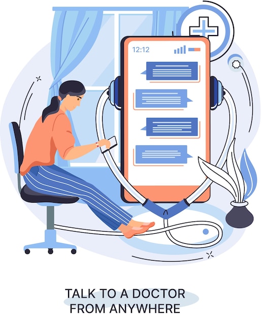 Vector online medical services mobile application consultation and prescription medicine professional doctor connecting and giving consultation for patient anywhere telemedicine metaphor health care program