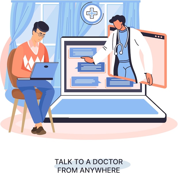 Online medical services mobile application consultation and prescription medicine professional doctor connecting and giving consultation for patient anywhere telemedicine metaphor health care program