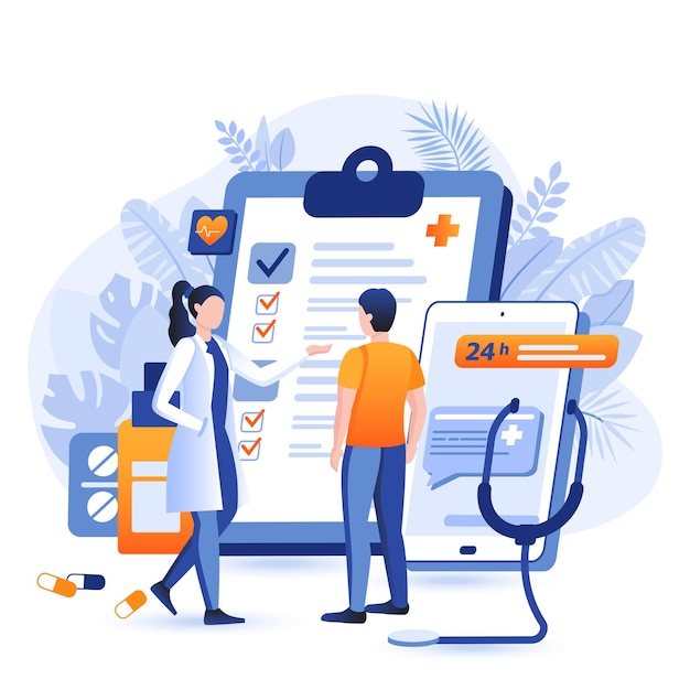 Online medicine flat design concept illustration