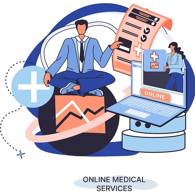Online medische diensten mobiele applicatie consultatie en receptgeneeskunde professionele arts verbinding en geven consultatie voor patiënt telemedicine concept metafoor gezondheidszorg programma