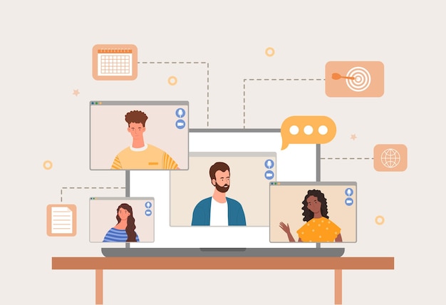 online meeting concept company employee communicate with each other via video link video conference