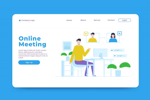 Vector online meeting landing page template