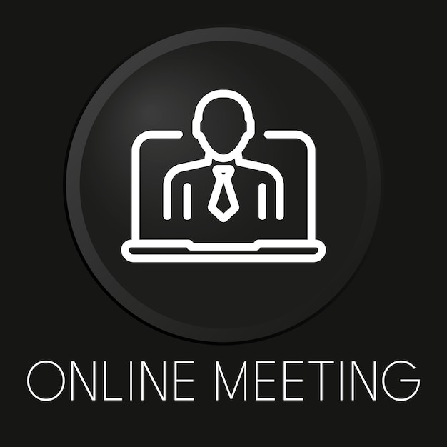 Icona della linea vettoriale minima riunione online sul pulsante 3d isolato su sfondo nero vettore premium