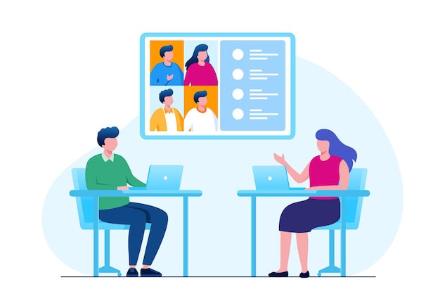 online meeting or video conference concept flat vector illustration for banner landing page