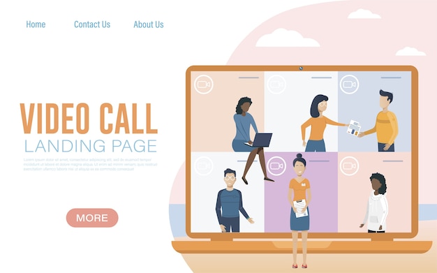 Online meeting. Video conference landing. Virtual work meeting. Flat