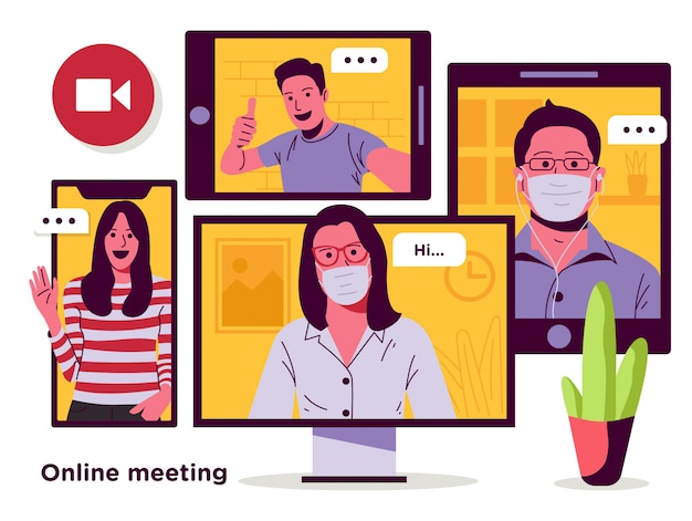 Vector online meeting while work from home illustration