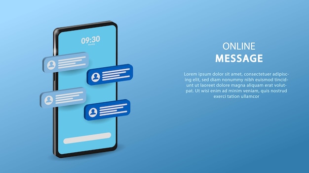 Messaggio in linea sul cellulare, illustrazione di chat in linea