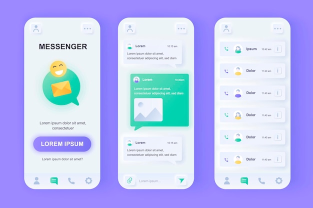 Vector online messenger moderne neumorfisch ontwerp ui mobiele app