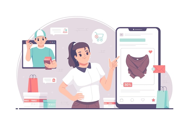 Illustrazione di concetto di acquisto mobile online