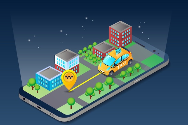 Online mobile taxi isometric city device app