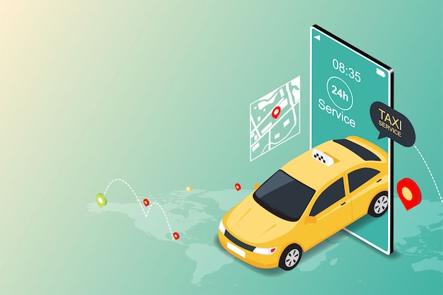 オンラインモバイルタクシーサービスアプリ。モバイルおよびナビゲーションまたはロケーション市内地図のタクシー