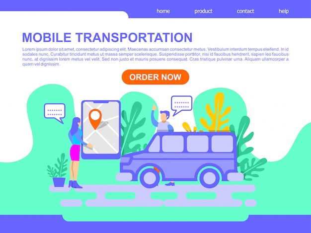 Vector online mobile transportation landing page illustration