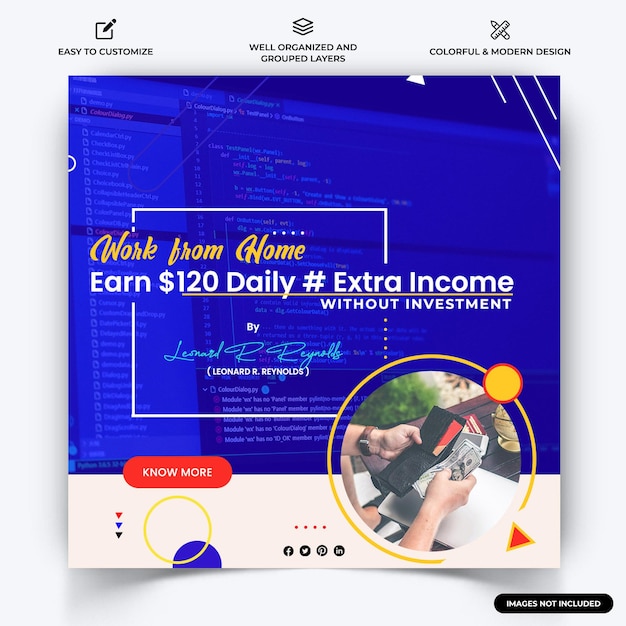 Online money earning instagram post web banner template vector premium vector