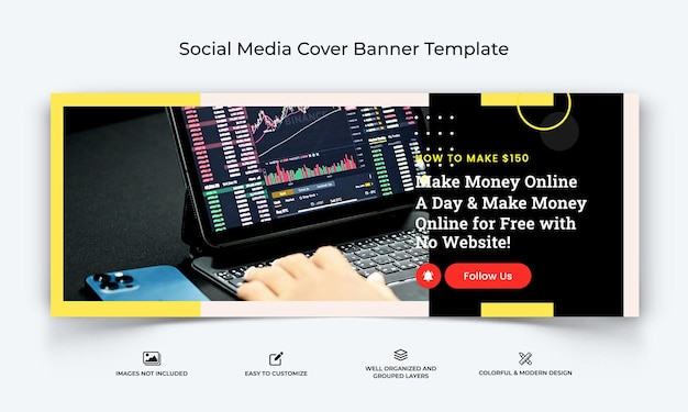 Online Money Earnings social media Facebook cover banner template Premium Vector