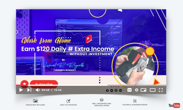 Vector online money earnings youtube thumbnail template vector premium