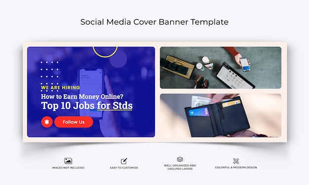 Vector online money facebook cover banner template