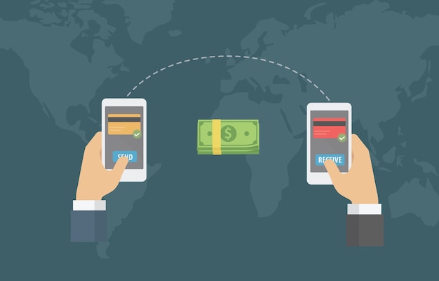 Vector online money transfer around the world