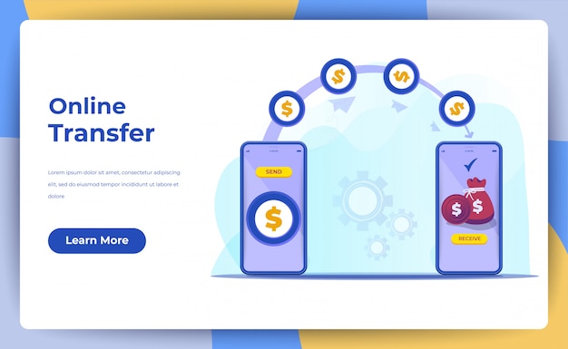 携帯電話の概念とオンライン送金。 Webランディングページ