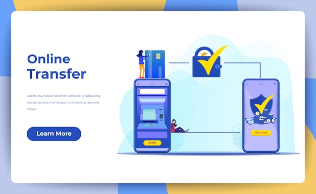 Online money transfer with mobile phone concept. for web landing page