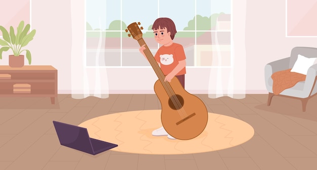 Online muziekles voor kind egale kleur vectorillustratie