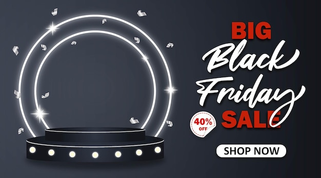 Online offer sale black friday premium luxury podium social media post sale glow banner background