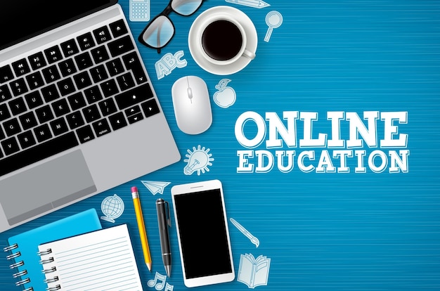 Online onderwijs e-learning vector banner E-learning online onderwijs tekst