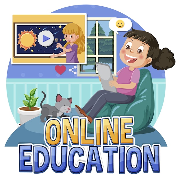 Online onderwijs met stripfiguur