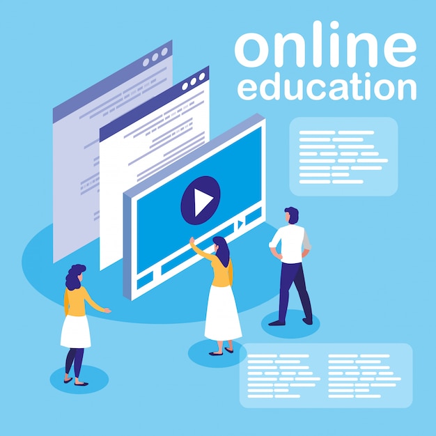 Online onderwijs met weergave van mediaspeler en minimensen