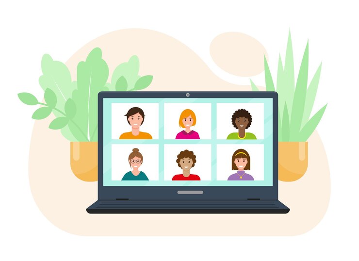 Vector online onderwijs of werkconcept videoconferentie op het computerscherm vectorillustratie