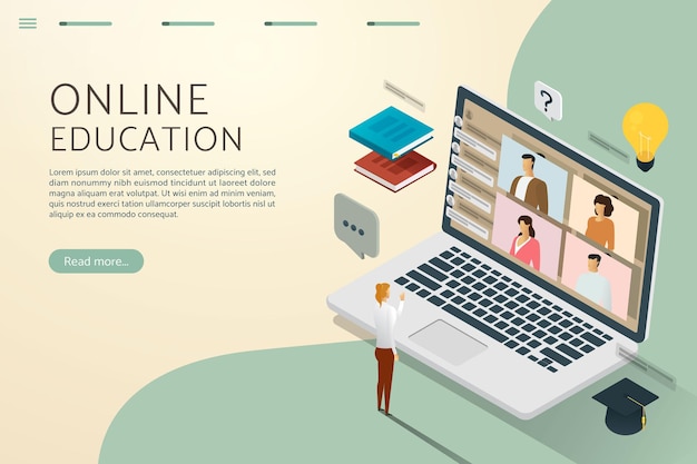 Online onderwijs via videogesprek met online links alsof je met medestudenten studeert
