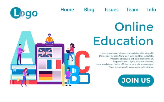 Online onderwijs vreemde taal cursussen banner concept vectorillustratie