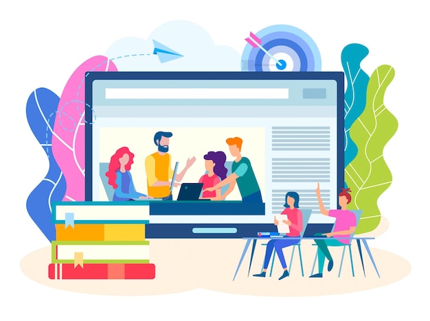 Online onderwijs zakelijk advies opleiding op afstand vergadering Vectorillustratie